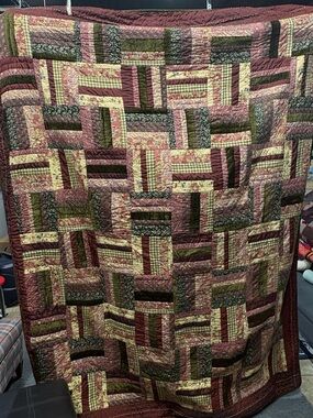 Vintage The Company Store Patchwork Cabin Quilt Velvet and Cotton